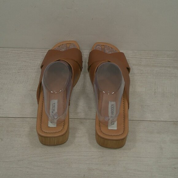 Steve Madden Reto Style Leather Bryna Crisscross Wooden Platform Sandals Size 10 - Picture 9 of 14